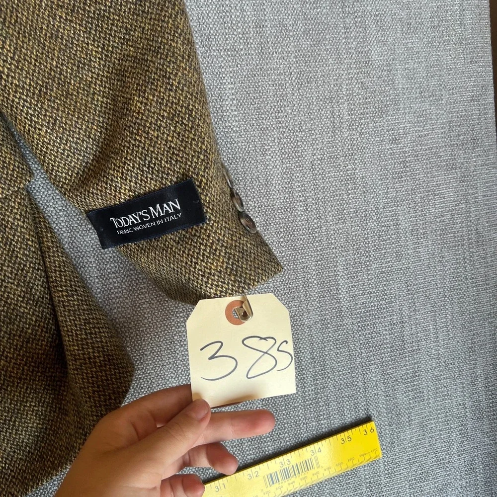 Today's Man Blazer Jacket Mens 38S Brown Lambs Wool Tweed Single Breasted Career